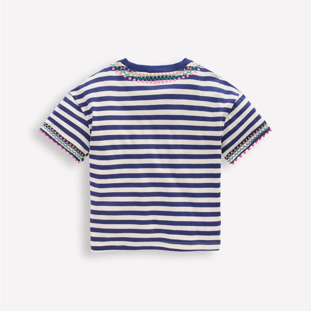 NWT MINI BODEN Relaxed Embroidered T-shirt in Navy Stripe - Picture 3 of 8